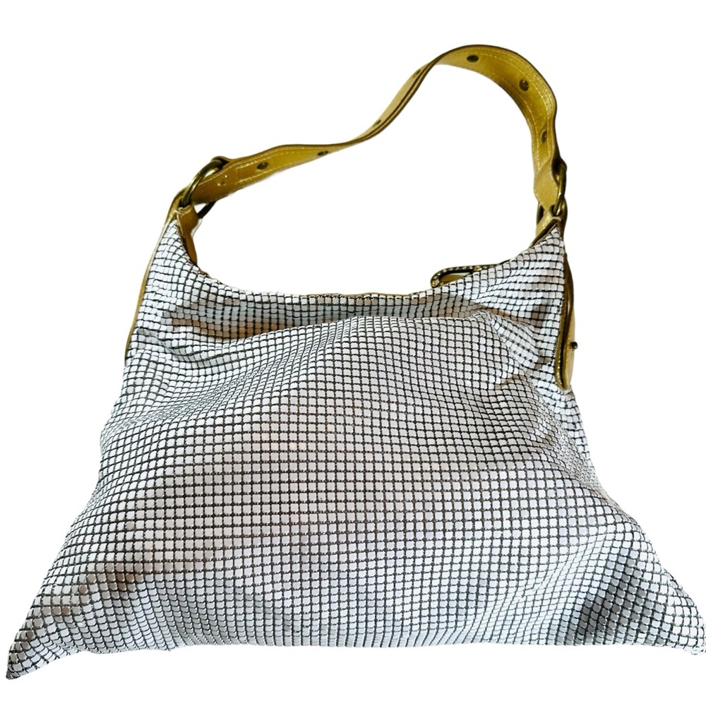 Big beautiful, gently loved white chain, male handbag gold accents strap by J Lo